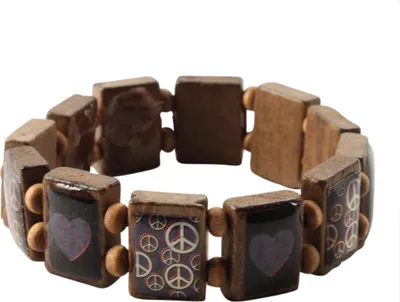 Produktbild von Holzarmband - Peace & Hearts - braun