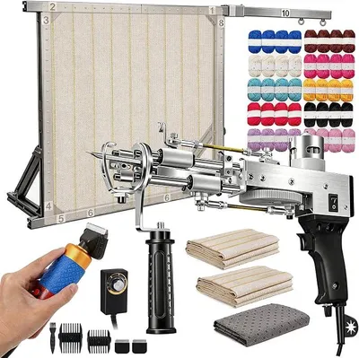 Produktbild von Tufting Gun, Tufting Set Tufting Machine Teppich Tufting Pistolen mit 70 x 70 cm Aluminium Legierungsrahmen und Teppichschneider für Schnittflor und Schlingenflor 40 Rollen Garn mit Tufting Tücher