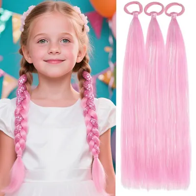Produktbild von Haarverlängerung geflochten 3 Stück 24 Zoll mit Glitzer Rosa