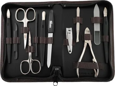 Produktbild von 12teiliges Solingen* Maniküre Set mit Leder-Etui Nagelpflege,  Braun