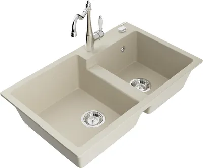 Immagine prodotto di Mexen Tomas lavello da cucina in granito a 2 vasche con rubinetto Carla, beige - 6516-69-670700-00