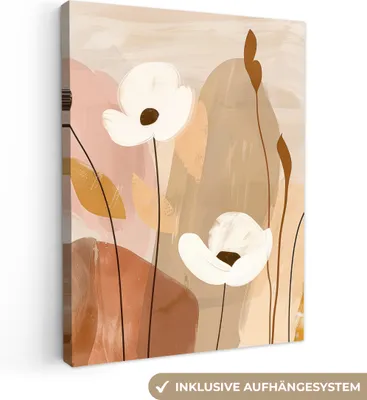 Produktbild von MuchoWow® - Leinwandbilder - Blumen - Abstrakt - Beige - Strichzeichnung, Wandbild, Wanddeko Bilder Wohnzimmer, 30x40 cm