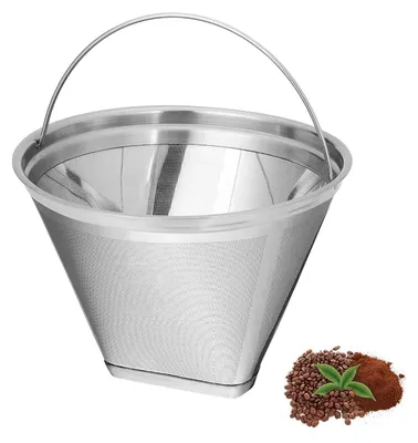 Image de Filtre à café en acier inoxydable, réutilisable avec poignée, pour machines à café de 12 tasses, taille 4, lavable