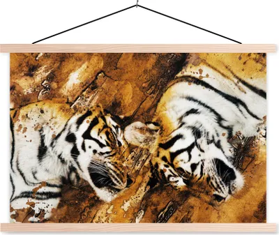 Produktbild von MuchoWow® Textilposter Tiger - Baum - Natur 60x40 cm mit holzfarbenen Rahmen - Bilder