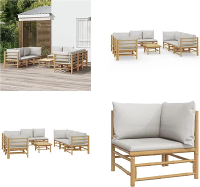 Produktbild von vidaXL 9 tlg. Garten Lounge Set mit Kissen Hellgrau Bambus - Garten Lounge Set - Garten Lounge Sets - Lounge Set - Gartenmöbel Set