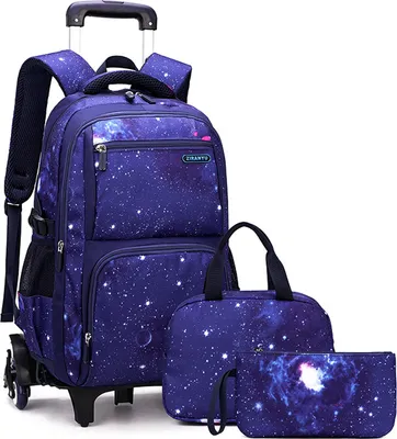 Produktbild von Kinder Rollrucksack fuer Jungen Maedchen Gepaeck Rollrucksack Trolley Schultasche Buechertasche mit Lunch Bag Pencil Bag