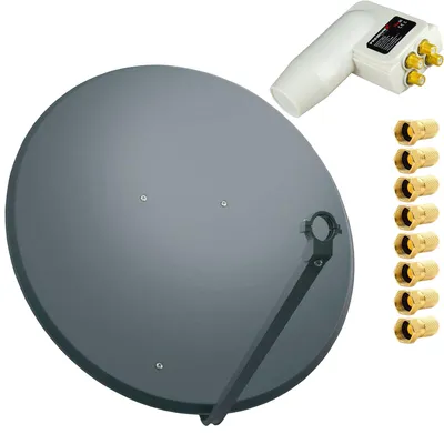 Produktbild von PremiumX SAT Anlage 100cm Antenne Stahl Anthrazit Quad LNB 8x F-Stecker