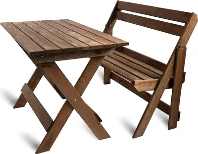 Zdjęcie produktu dla Stół I Krzesła Ogrodowe Ławka Drewniana Zestaw Na Grilla 105Cm Sosna Orzech