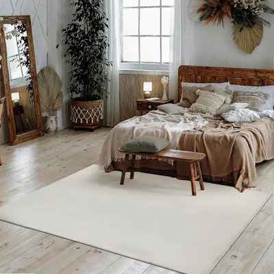 Plüschteppich Nova, waschbar, 117 cm rund, Creme