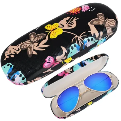 Produktbild von Brillenetui Hartschalenetui Brillenbox hart schwarz mit Schmetterling Muster für Brille Sonnenbrille Schutzetui