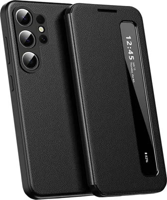 Produktbild von Kunstleder Hülle für Samsung Galaxy S26 Ultra, Intelligentes Handyhülle mit Smart Side Window Schwarz