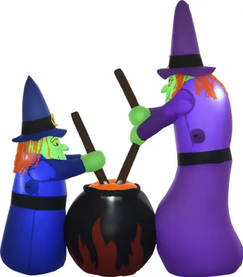 Produktbild von Aufblasbare Hexen Hexenkessel Figur Luftfigur Halloween Deko mit LED Beleuchtung, Polyester, 170x60x180cm