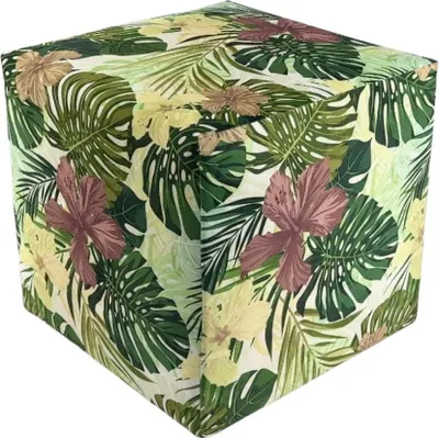 Produktbild von Velours-Hocker TROPIC 40x40 cm quadratisch – weicher Polsterhocker mit Blumenmuster – Grün