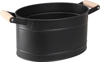 Produktbild von Blumentopf Metall Oval Schwarz mit Holzgriffen Dekoration 34x19,5x15cm