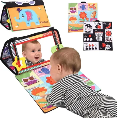 Produktbild von Babyspiegelspielzeug, faltbare Babybauchposition, visuelle, auditive und taktile Stimulation, Montessori-Spielzeug für Neugeborene ab 3 Monaten