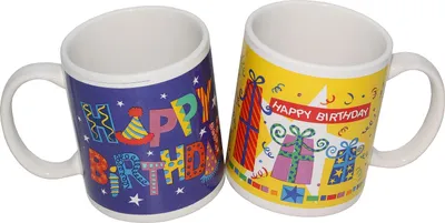 Produktbild von Tassen Kaffeebecher Becher 2 Stück »HAPPY BIRTHDAY« Cafe Kaffee Geschenk-Box Blau-Gelb