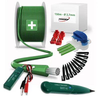 Produktbild von Begrenzungskabel-Reparaturset 150m 2,7mm - mit Kabelbruch-Tracker 200 Haken 10 Verbindern  4 Klemmen