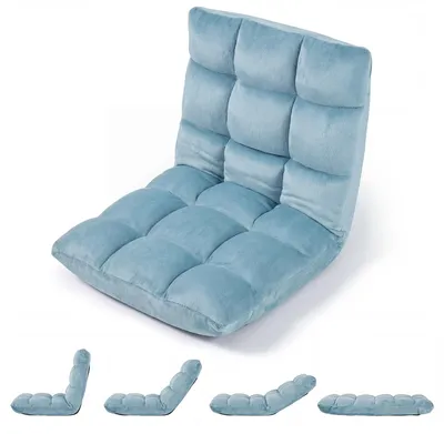 Image de Chaise de sol COSTWAY avec dossier réglable, fauteuil de sol rembourré, coussin de sol pliable, chaise de méditation, fauteuil de relaxation, coussin thaï, bleu menthe