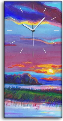 Produktbild von Wanduhr Leinwand Bild Uhr Geräuschlos 30x60 Fantasie Landschaft bunte Malerei - weiße Hände