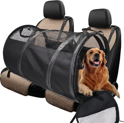 Produktbild von Voděodolná autosedačka pro psy, skládací klec do auta s bezpečnostním pásem, košík pro psa na zadní sedadlo, potah na sedadlo pro psa 58 x 58 x 123 cm
