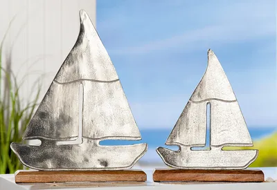 Produktbild von GILDE Standrelief, Boot, Aluminium, Mangoholz, silberfarben, , L. 5 cm, B. 25 cm, H. 31 cm 49756