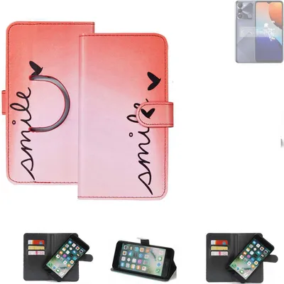 Produktbild von K-S-Trade Schutzhülle Handyhülle kompatibel mit Tecno Spark 9  Hülle cover bookstyle Etui ''smile'' rot Standfunktion Kameraschutz (1Stk)