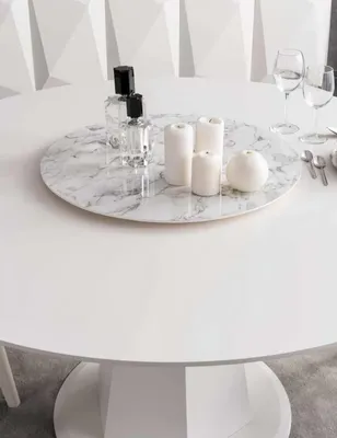 Image de Table ronde de salle à manger Table de cuisine blanche avec pied colonne