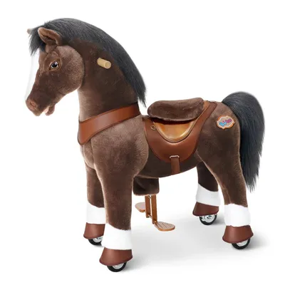 Produktbild von PonyCycle Modell Y Schokoladenbraun Ride-on Pony für Kinder 4-7, Plüschpferd-Spielzeug mit Geräuschen & Bremse, Weihnachtsgeschenk für Kinder – Y476