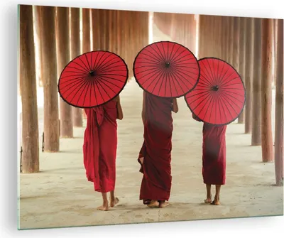 Produktbild von Bilder auf glas - Einteilig - Bhutan Regenschirm Rot - 70x50cm - Glasbilder - Wandbilder - Bilder - zum Aufhängen bereit - Wanddekoration aus Glas - Glas Bilder - Wandbild auf Glas - GAA70x50-4290