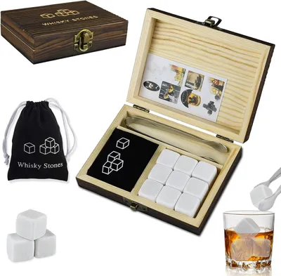 Productafbeelding van Whisky Stones Set - 9 Stuks Herbruikbaar Whiskey Ice Cubes - Whiskey Stone With Coaster Set - Whisky Cadeaus Voor Mannen