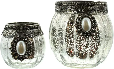 Produktbild von Glas-Windlicht 'Brosche', 2er Set, Maße 8 x 8cm,12 x 12 cm