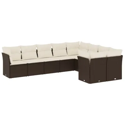 Produktbild von 9-tlg. Garten-Sofagarnitur mit Kissen Braun Poly Rattan