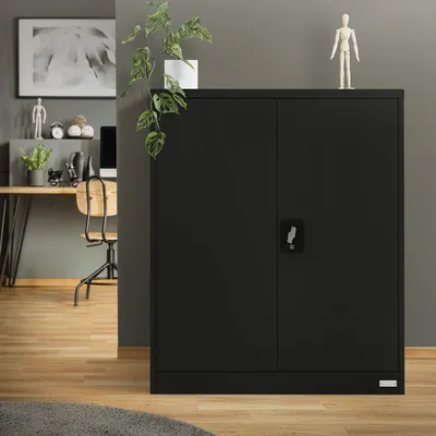 Immagine prodotto di ML-Design schedario con serratura, 90x40x109 cm nero, acciaio, 3 ripiani regolabili in altezza, mobile da ufficio a 2 ante