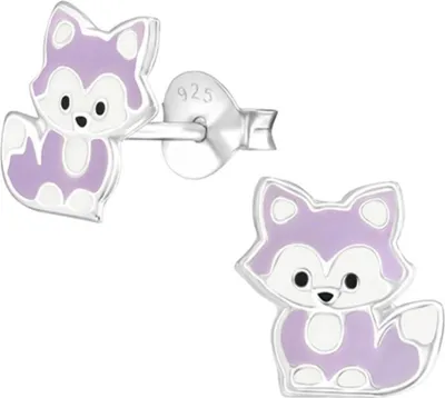 Produktbild von Kinder-Ohrringe: 925 Silber Ohrstecker für Mädchen und Jungen Fuchs Lila | 8.5 mm x 9 mm