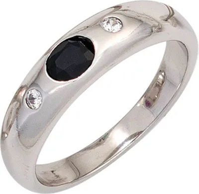 Produktbild von JOBO Damen Ring 925 Sterling Silber rhodiniert 1 Safir blau 2 Zirkonia Silberring Größe 58
