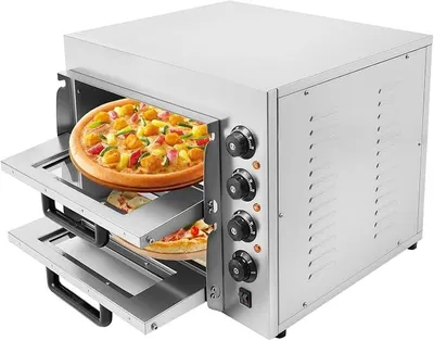 Image de Four à pizza à double chambre, 3000W | Four électrique professionnel en acier inoxydable 201 | 2 niveaux avec minuterie et contrôle de la température (50-350°C) | Idéal pour les pizzas, le pain, les pâtisseries, la restauration et la cuisine