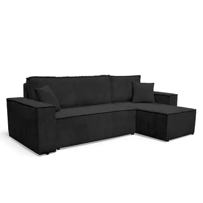Produktbild von Wohnlandschaft Ecksofa Schwarz COMO Cord mit Bett Sofa Schlafsofa Ottomane rechts links universell
