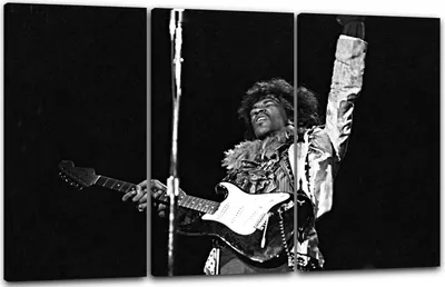 Produktbild von Leinwandbild 3-teilig (120x80cm): Jimi Hendrix schwarz weiss retro vintage Rock-Star Legende, echter Holz-Keilrahmen inkl. Aufhänger, handgefertigt in Deutschland