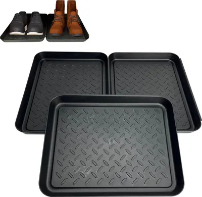 Productafbeelding van Famanu schoenenrek met afvoerpannetje - Wasbaar kunststof - Geschikt voor binnen en buiten - 35 x 27,5 cm - Zwart