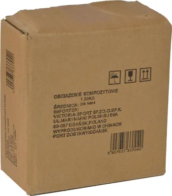 A cardboard box with product information and shipping symbols.