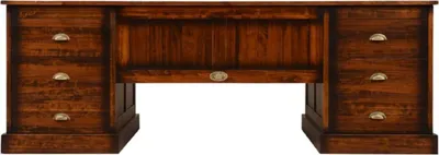 Produktbild von Casa Padrino Luxus Vintage Stil Schreibtisch Braun 220 x 95 x H. 78,5 cm - Massivholz Bürotisch mit 12 Schubladen - Vintage Stil Büro Möbel - Luxus Büro Möbel - Massivholz Büro Möbel