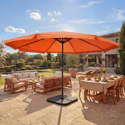 Zdjęcie produktu dla Parasol Meran Pro, parasol gastronomiczny z falbaną Ø 5m poliester/aluminium 28kg ~ terakota ze stojakiem