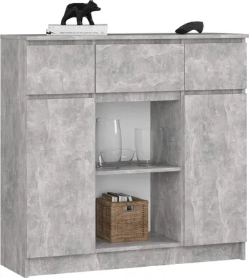 Produktbild von Kommode K100 Beton 101 cm 2 Türen 3 Schubladen 6 Regalböden B101xH98xT35 cm
