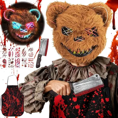 Immagine prodotto di Maschera di Halloween, orso spaventoso, costume illuminato a LED, orso marrone, tema horror
