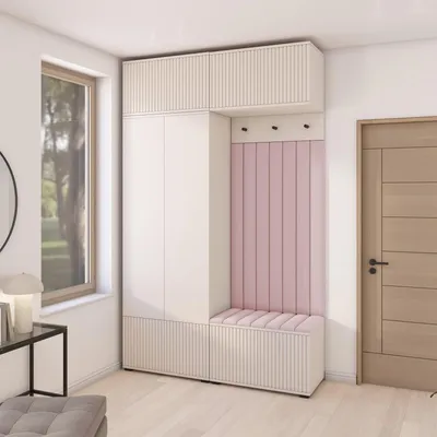Produktbild von Garderoben-Set Ritmo version 2 – gefräste Kleiderschrank mit Polsterplatten, Schuhschrank, für Flur und Eingangsbereich (cashmere, Trinity 19)