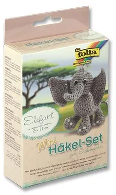 Produktbild von folia 23902 - Mini Häkelset Elefant, Komplettset zur Erstellung von einem selbst gehäkelten niedlichen Elefanten, ca. 9 - 11 cm groß, für Kinder ab 8 Jahren und Erwachsene, als Geschenk