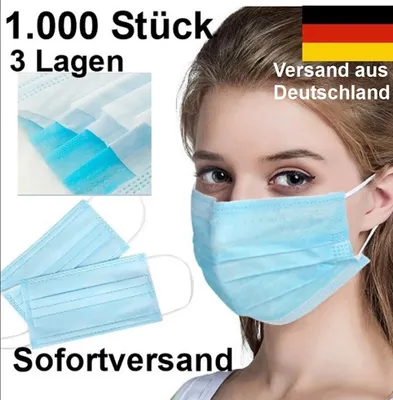 Produktbild von 1000 Stück Einwegmaske 3 Lagen Atemschutzmaske Gesichtsmaske Schutzmaske Mundschutz 3-lagig Corona