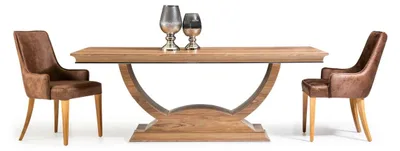 Produktbild von Tisch Esstisch Brauner Holz Säulentisch Essgruppe mit 4 Stühlen Stuhl Set