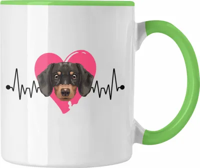 Produktbild von Trendation - Dackel Besitzer Tasse Geschenk Lustiger Spruch Geschenkidee Herzschlag Dackel (Grün)