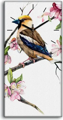 Produktbild von Wanduhr Bürouhr Leinwand Bild 30x60 Gemälde Abstrakte Zweig Blumen Tier Vögel - schwarze Hände